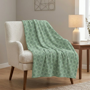 Contemporary Geometric Circles Squares Sage Fleece Blanket