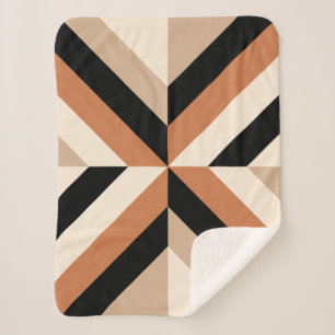 Contemporary Geometric Color Block Brown Sherpa Blanket