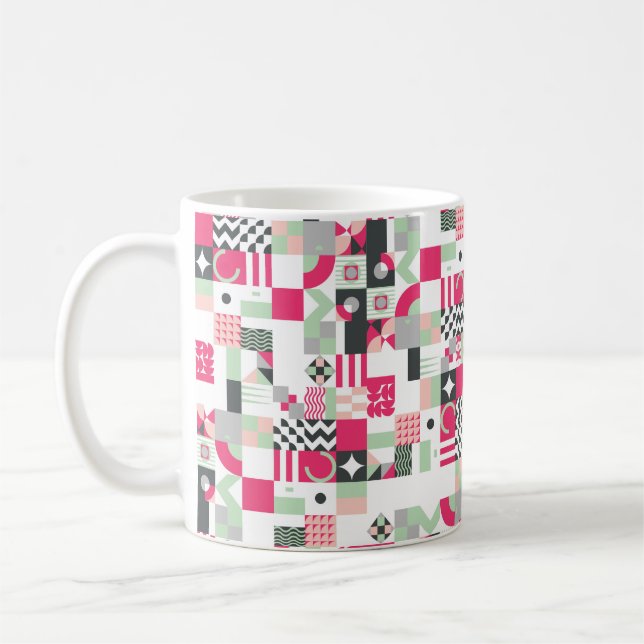Contemporary geometric mosaic seamless pattern wit coffee mug (Left)