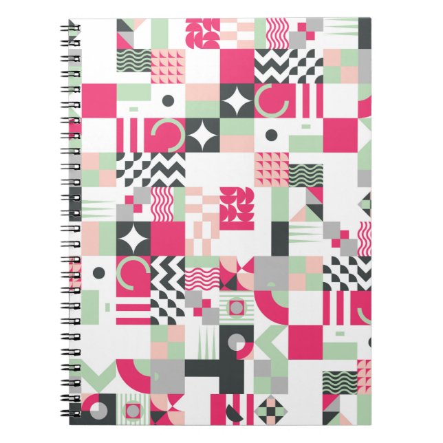 Contemporary geometric mosaic seamless pattern wit notebook (Front)