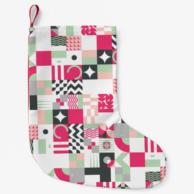Contemporary geometric mosaic seamless pattern wit small christmas stocking (Front)
