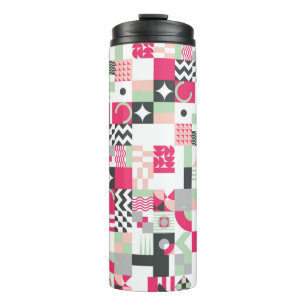 Contemporary geometric mosaic seamless pattern wit thermal tumbler