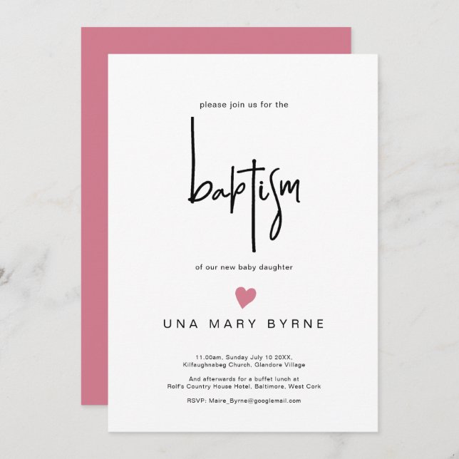 Contemporary Girl Baby Baptism Announcement (Front/Back)