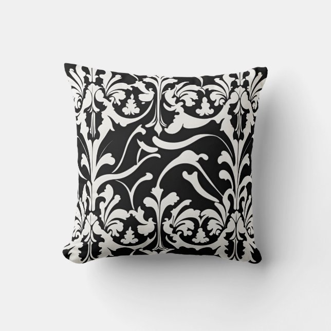 Contemporary Glossy Damask - Black & White Cushion (Front)