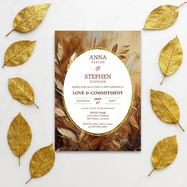 Contemporary Gold Elegance Commitment Ceremony Invitation (Contemporary gold elegance commitment ceremony invite in situ)
