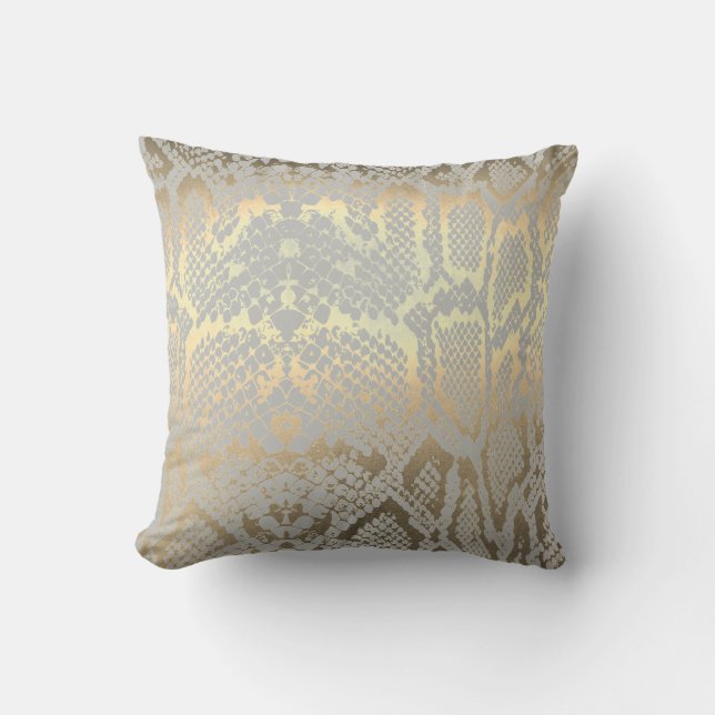 Contemporary Gold Grey Animal Python Snake Skin Cushion (Front)