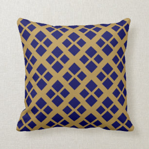Contemporary Gold & Navy Squares Cushion