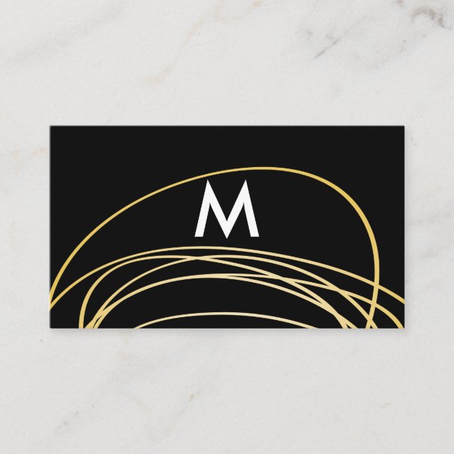 Contemporary Gold Scribbles with Monogram Business Card (Front)