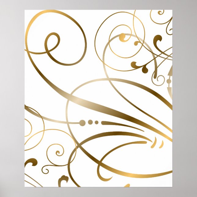 Contemporary Gold Swirls and Flourishes on White Poster (Front)