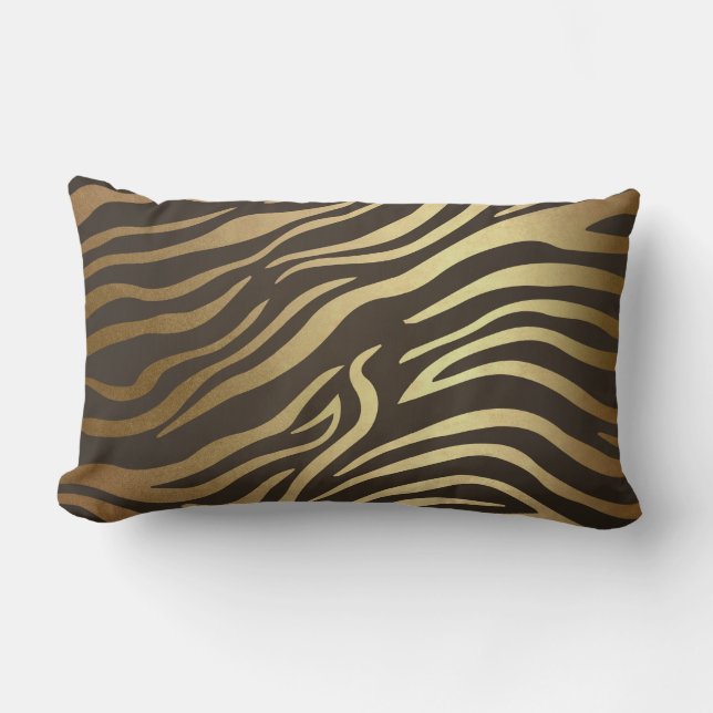 Contemporary Golden Black Zebra Safari Skin Lumbar Cushion (Front)