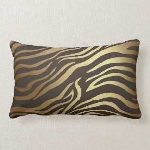 Contemporary Golden Black Zebra Safari Skin Lumbar Cushion