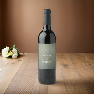 Contemporary Golden Sage Faux Suede Paint Wedding Wine Label