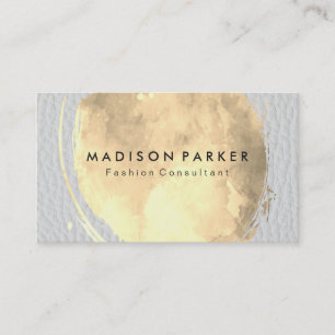 Contemporary Golden Water Colour White Leather Business Card