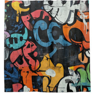 Contemporary Graffiti Abstract Pink Blue Black Shower Curtain