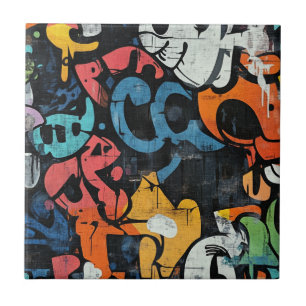 Contemporary Graffiti Abstract Pink Blue Black Tile