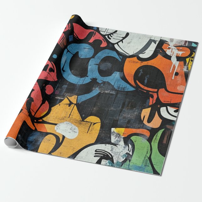Contemporary Graffiti Abstract Pink Blue Black Wrapping Paper (Unrolled)