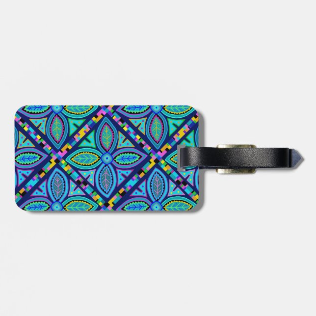 Contemporary Granny Square Flower Luggage Tag (Back Horizontal)