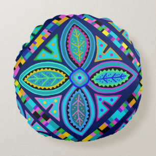 Contemporary Granny Square Flower Round Cushion