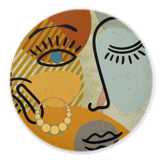 Contemporary Graphics Face Silhouette Ceramic Knob (Front)