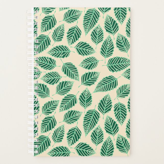 Contemporary Green Birch Leaves Pattern Planner (Front)