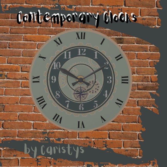 Contemporary Green, Brown, Steampunk Wall Clock (Available in various earth toned shades.  )