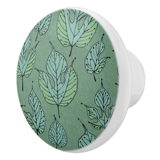 Contemporary Green Mulberry Leaves Collage Ceramic Knob