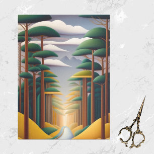 Contemporary Green Trees Path Landscape Artwork Tissue Paper