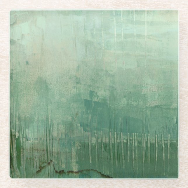Contemporary Green Watercolor Glass Coaster (Front)