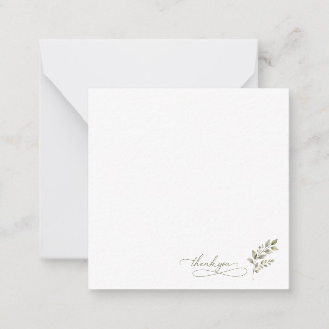 Contemporary Greenery Wedding Blank Sage Thank You Card (Front)