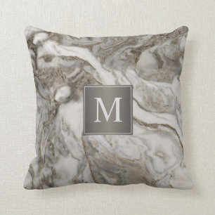 Contemporary Grey Marble Pattern with Monogram Cushion