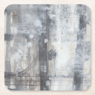 Contemporary Grey Painting Square Paper Coaster