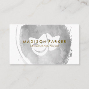 Contemporary Grey Watercolor Brushed Acting Masks Business Card