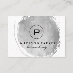 Contemporary Grey Watercolor Brushed with Monogram Business Card