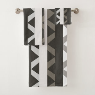 Contemporary Grey White Triangle Stripe Pattern  Bath Towel Set
