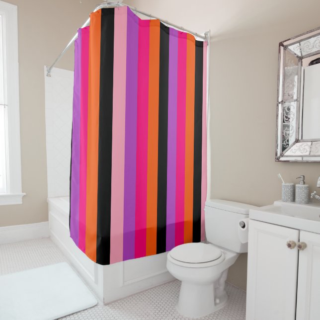Contemporary Halloween Stripes  Shower Curtain (In Situ)