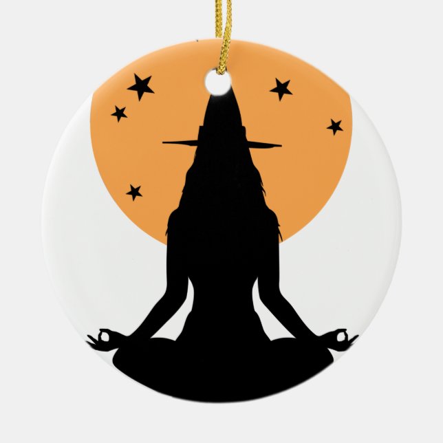 Contemporary Halloween yoga Witch Ceramic Tree Decoration (Front)