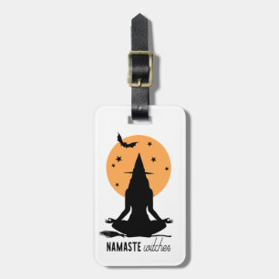 Contemporary Halloween yoga Witch Luggage Tag