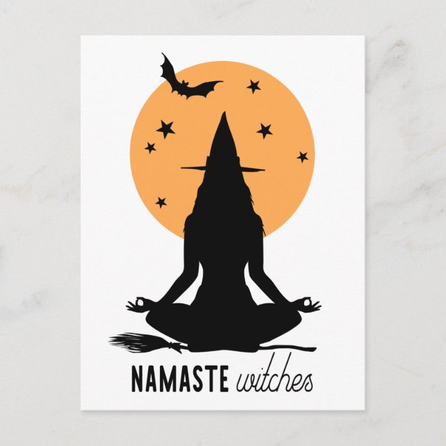 Contemporary Halloween yoga Witch Postcard (Front)