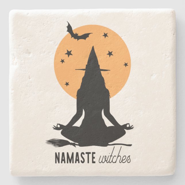 Contemporary Halloween yoga Witch Stone Coaster (Front)