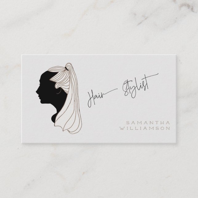 Contemporary Hand-Drawn Image Hair Stylist Business Card (Front)