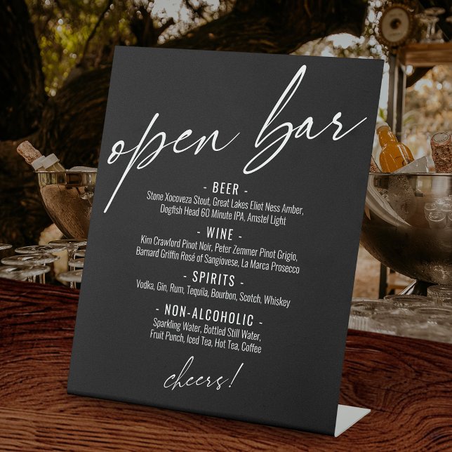Contemporary Handwriting Black Open Bar Menu Pedestal Sign (Creator Uploaded)