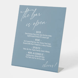 Contemporary Handwriting Dusty Blue Open Bar Menu Pedestal Sign