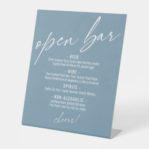 Contemporary Handwriting Dusty Blue Open Bar Menu Pedestal Sign