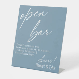 Contemporary Handwriting Funny Dusty Blue Open Bar Pedestal Sign