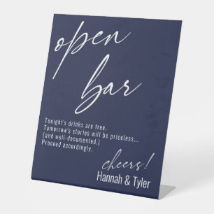 Contemporary Handwriting Funny Navy Blue Open Bar Pedestal Sign