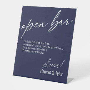 Contemporary Handwriting Funny Open Bar Navy Blue Pedestal Sign