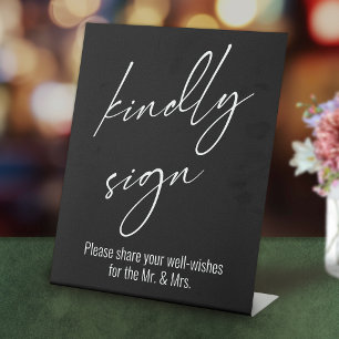 Contemporary Handwriting "Kindly Sign" Black Pedestal Sign