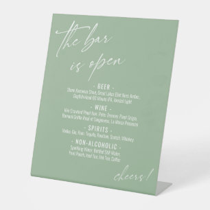 Contemporary Handwriting Sage Green Open Bar Menu Pedestal Sign