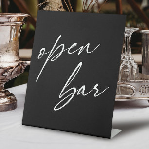 Contemporary Handwriting Typography Open Bar Black Pedestal Sign
