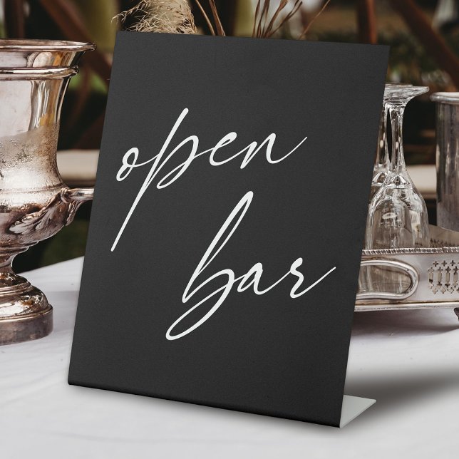 Contemporary Handwriting Typography Open Bar Black Pedestal Sign (Creator Uploaded)